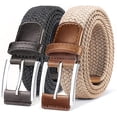 thumbnail image 1 of Belt for Men 2Pack,Mens Gift Stretch Braided Web Belt Elastic for Casual Golf Jeans,1 3/8", 1 of 9
