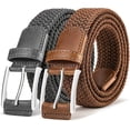 thumbnail image 1 of Belt for Men 2Pack,Mens Gift Stretch Braided Web Belt Elastic for Casual Golf Jeans,1 3/8", 1 of 9