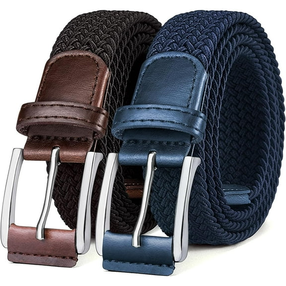 Belt for Men 2Pack,Mens Gift Stretch Braided Web Belt Elastic for Casual Golf Jeans,1 3/8"