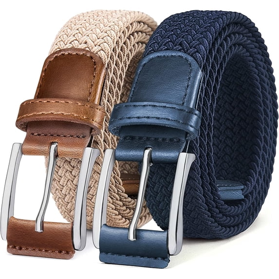 Belt for Men 2Pack,Mens Gift Stretch Braided Web Belt Elastic for Casual Golf Jeans,1 3/8"