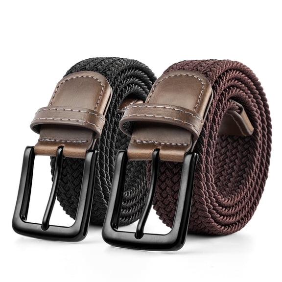 Maikun Stretch Belts for Men Woven Black&Brown Belt for Casual Pants and Jeans