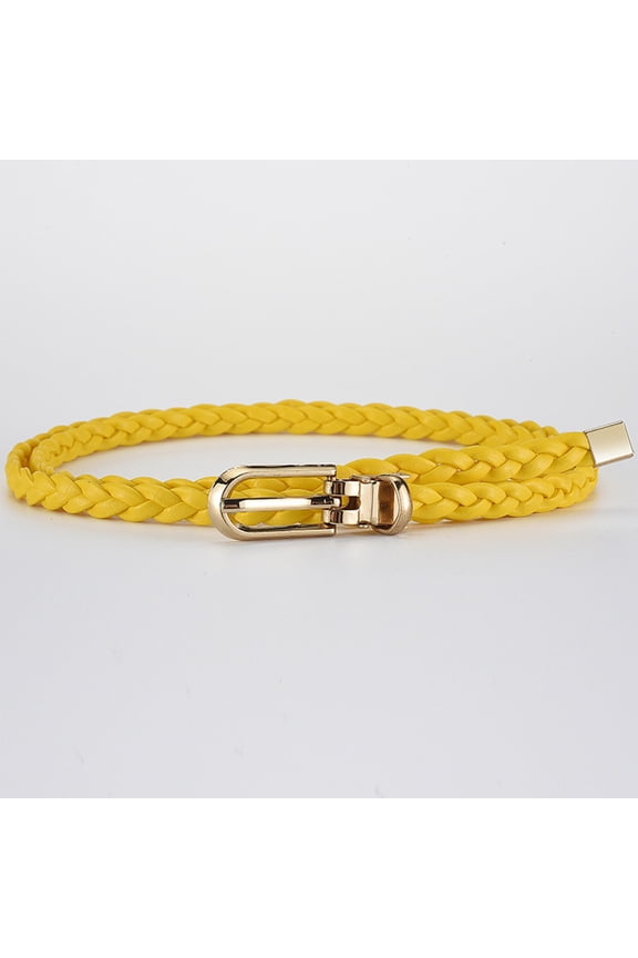 Belt product category crafted woven casual belt for women featuring pin buckle and decorative rope detail ideal for dresses shirts and jeans lightweight daily wear, Yellow