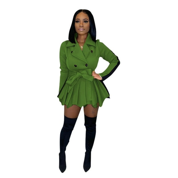 Belted Blazer Mini Dress (L, Green)