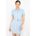 thumbnail image 1 of Belted Bodycon Collared Denim Dress, 1 of 5