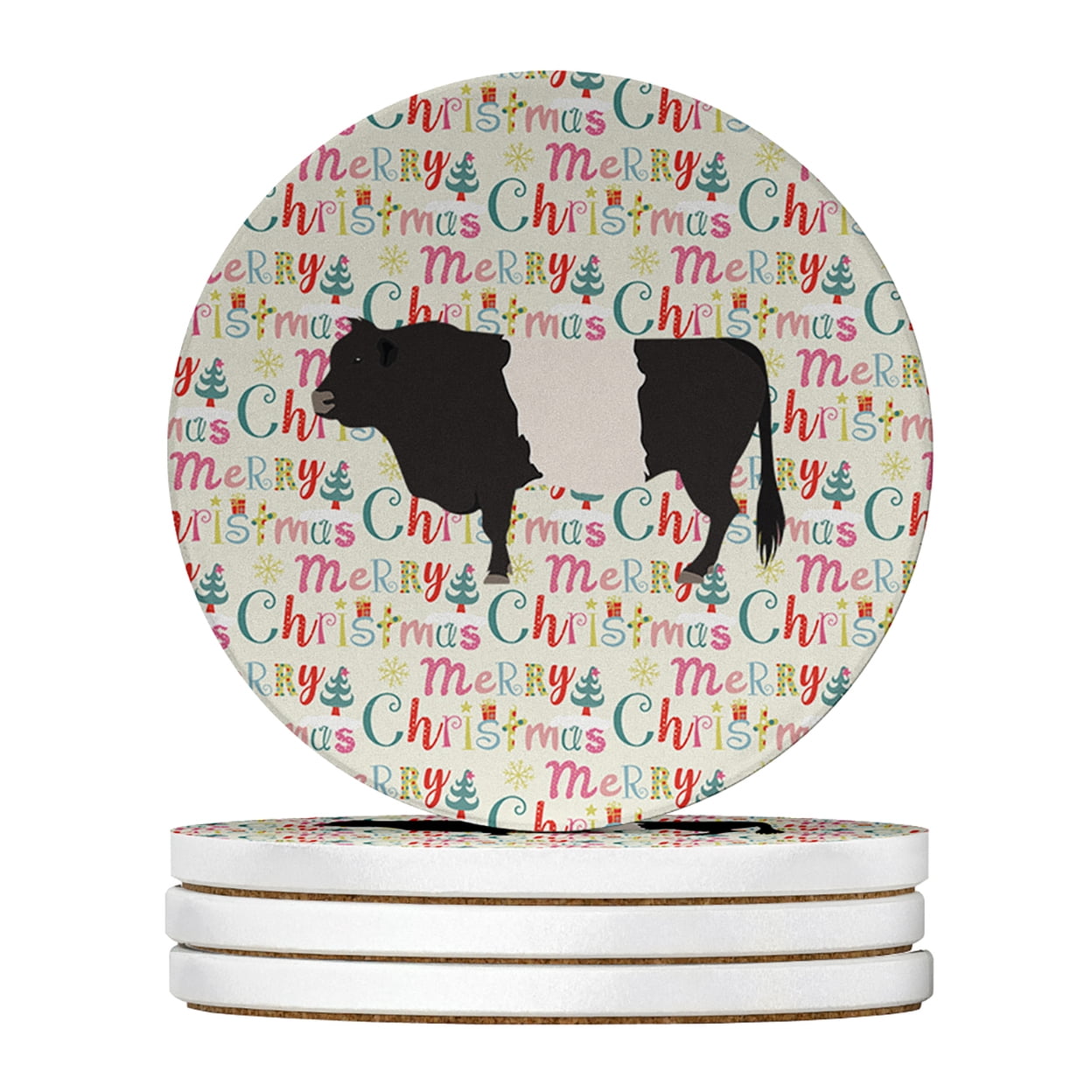Belted Galloway Cow Christmas Large Sandstone Coasters Pack of 4 4 in x 4 in