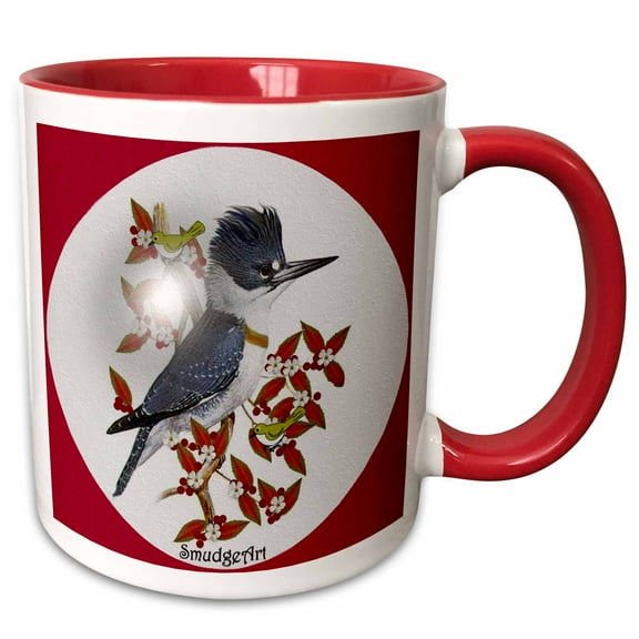 3drose, Belted Kingfisher, 11oz Two-tone Red Mug