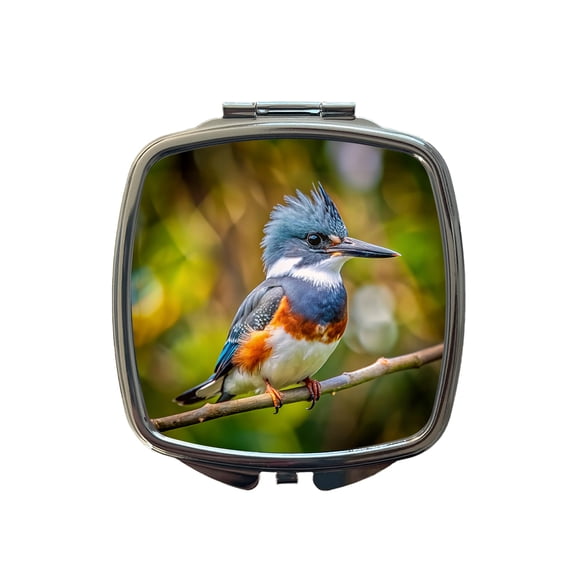 Belted Kingfisher Backyard Bird Travel Makeup Handbag Purse Small Pocket Compact Mirror