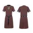 thumbnail image 1 of Belted Medieval Costume, Short Sleeve Historical Outfit, Short Sleeve Medieval Viking Tunic, Gold Embroidery Collar Renaissance Warrior Costume Top With Belt, Multi Color Larp Cosplay Shirt, Brown S, 1 of 3