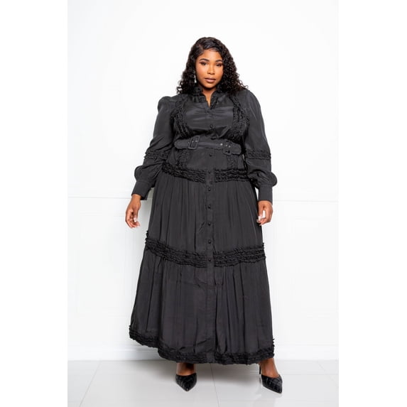 Belted Shirt Dress With Ruffle Detail 1XL