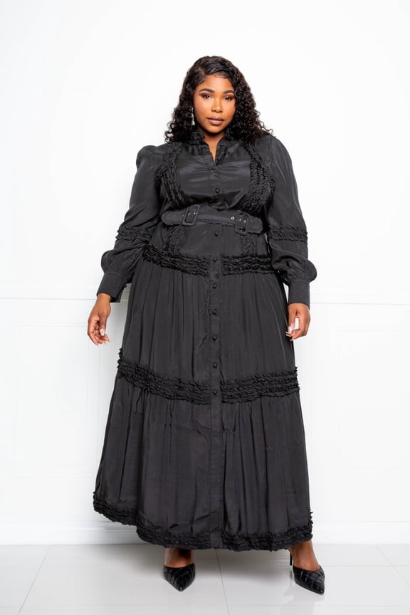 Belted Shirt Dress With Ruffle Detail 1XL