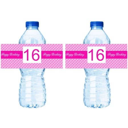 Belted Sweet 16 Birthday Party 15ct Water Bottle Decorations Labels Stickers