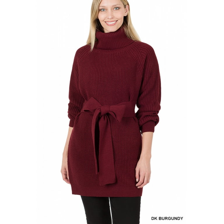 Sweater Dress for Women- Turtleneck Raglan Sleeve Sweater Dress