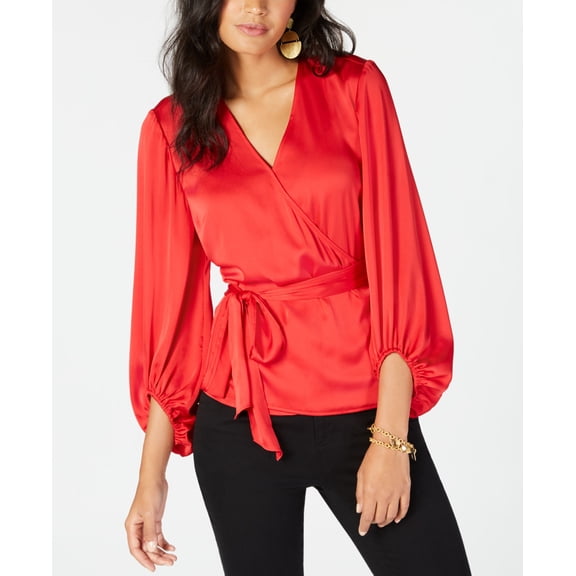 Belted Wrap Top Red 2XL
