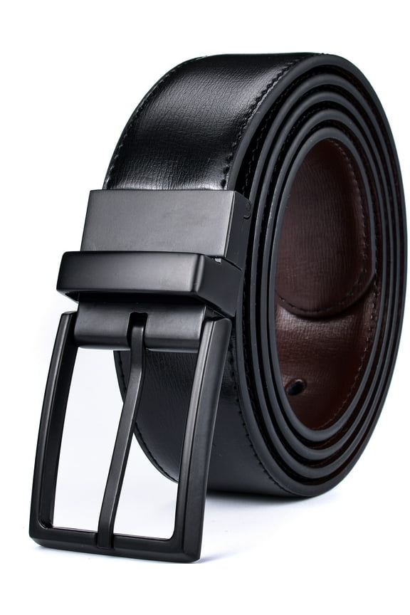Men's Dress Belt Leather Reversible 1.34" Wide Rotated Buckle Gift Box