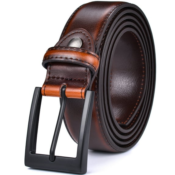 Beltox Men Cognac Belt Casual Dress Jeans 1.25” Wide w Black Buckle 32