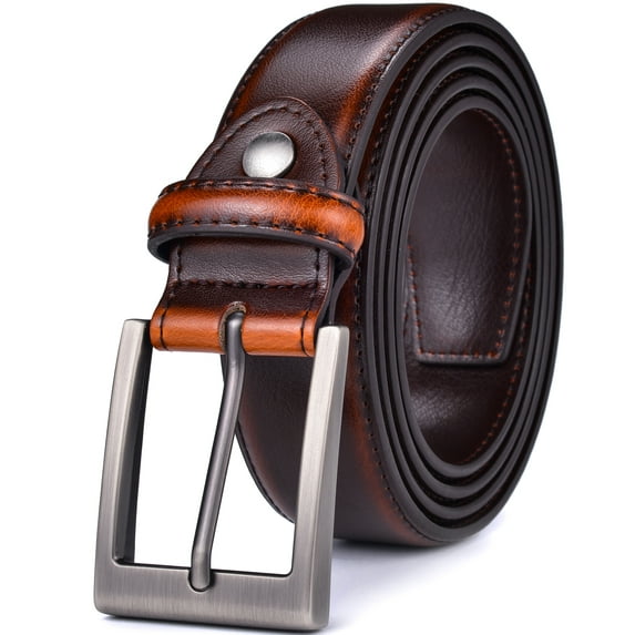 Beltox Men Cognac Belt Casual Dress Jeans 1.25” Wide w Brushed Buckle 38