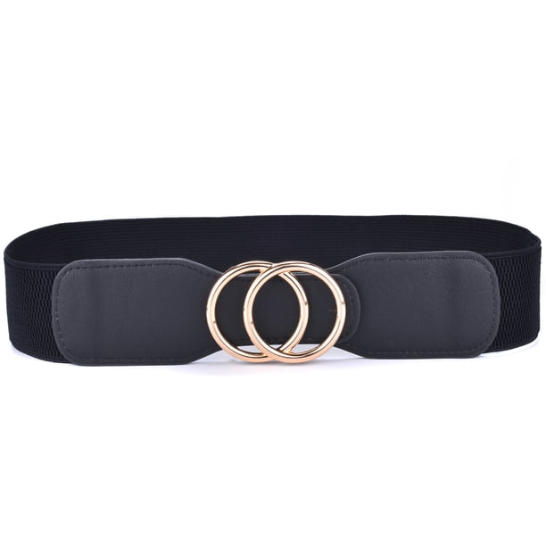 Women\'s Black Elastic Waist Belt with Gold Double-Ring Buckle Amaxiu Women Elastic Belt, Invisible Stretch Ladies Belts  main image 3