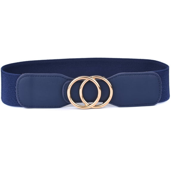 Beltox Women’s Elastic Waist Belt w Double Gold Ring Blue 37-47"