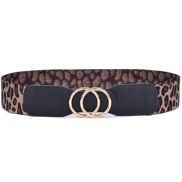 Women\'s leopard print Elastic Waist Belt with Gold Double-Ring Buckle SUOSDEY Women main image 3