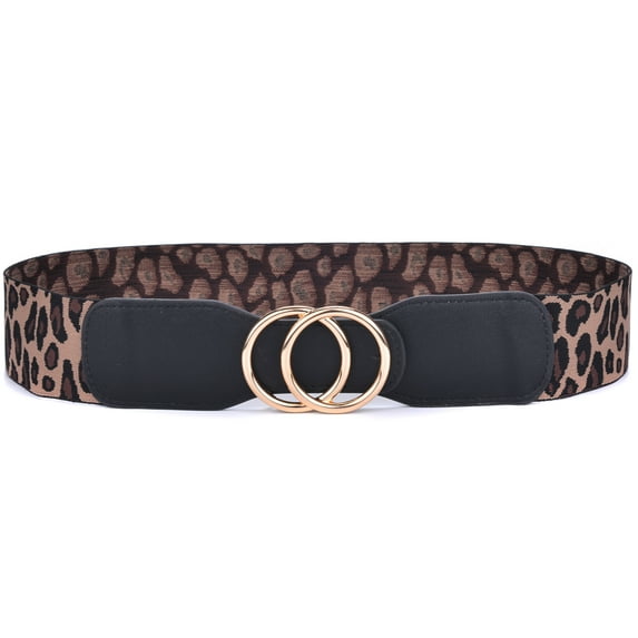 Beltox Women’s Elastic Waist Belt w Double Gold Ring Leopard 33-41"