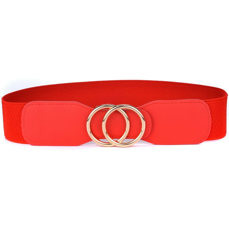 Beltox Women's Elastic Waist Belt w Double Gold Ring Red 33-41
