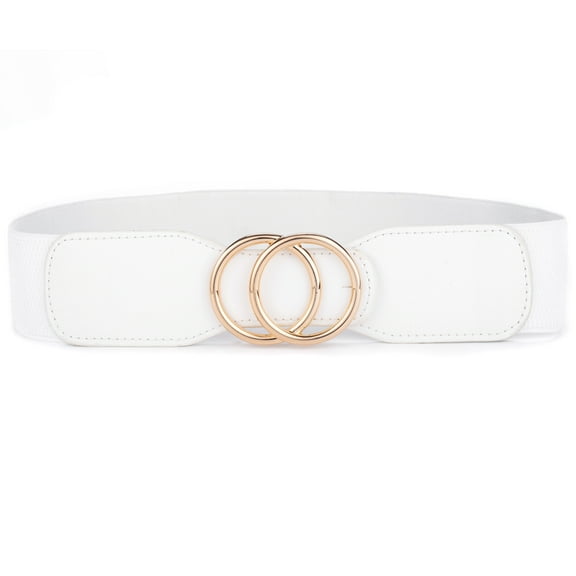 Beltox Women’s Elastic Waist Belt w Double Gold Ring White 27-35"