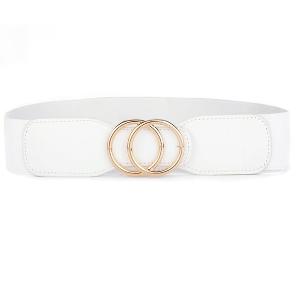 Beltox Women’s Elastic Waist Belt w Double Gold Ring White 37-47"