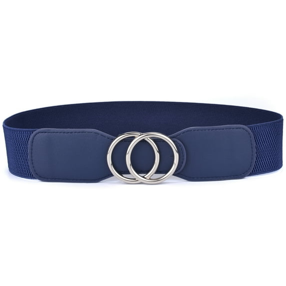 Beltox Women’s Elastic Waist Belt w Double Silver Ring Blue 37-47"