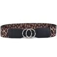 thumbnail image 1 of Beltox Women’s Elastic Waist Belt w Double Silver Ring Leopard 37-47", 1 of 3