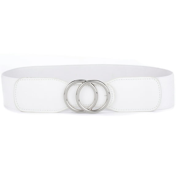 Beltox Women’s Elastic Waist Belt w Double Silver Ring White 27-35"