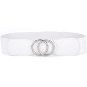 Beltox Women s Elastic Waist Belt w Double Silver Ring White 37-47