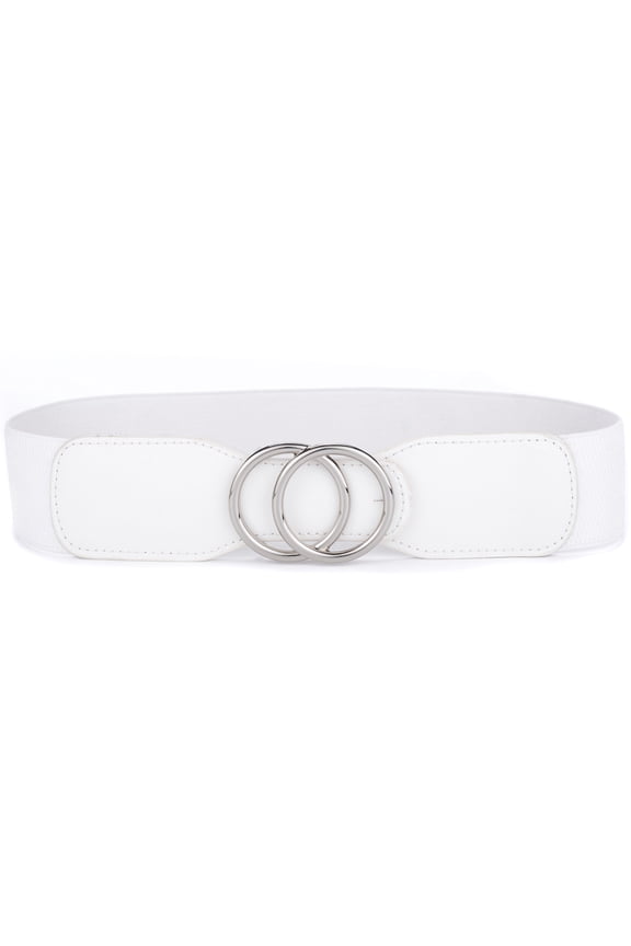 Beltox Women’s Elastic Waist Belt w Double Silver Ring White 37-47"