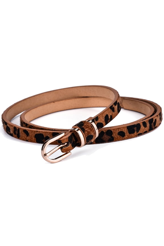 Beltox Women’s Skinny Leather Brown Lepoard Belt Waist or Hips Ornament Size 34