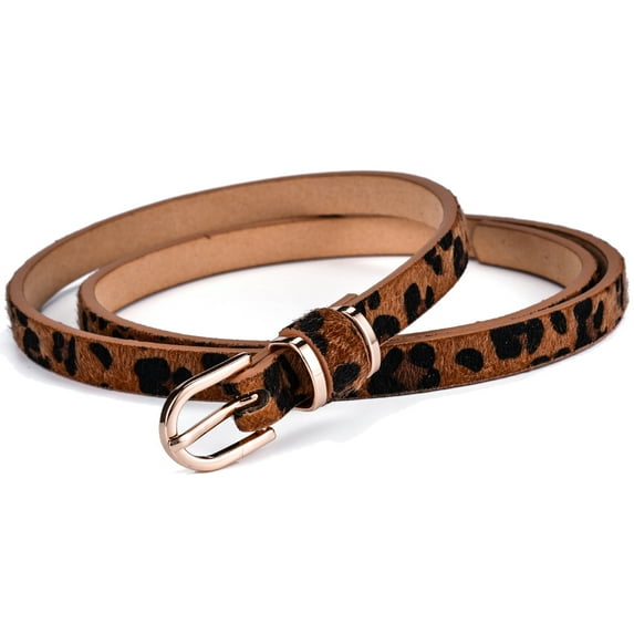 Beltox Women’s Skinny Leather Brown Lepoard Belt Waist or Hips Ornament Size 36