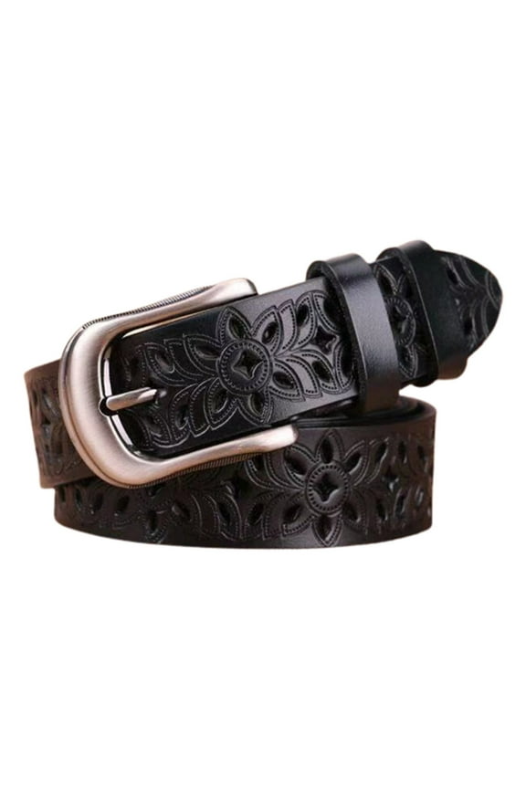 Belts For Women Christmas Women's Retro Hollow Flower Leather For Jeans Pants Wide With Metal Buckle Belt