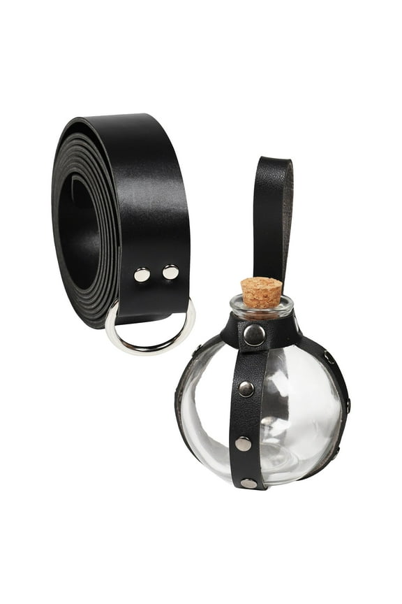 Belts Witch PU Leather Belt with Potion Bottle with Cork Potion Bottle rivet black