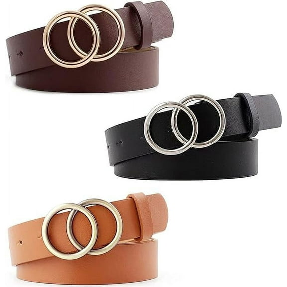 Belts for Women, Leather Belts for Women, Pu Material Soft Exquisite Casual Belt with Simple Double Golden O Ring Buckle for All Kinds of Matching and no Shortage of Fashion, White