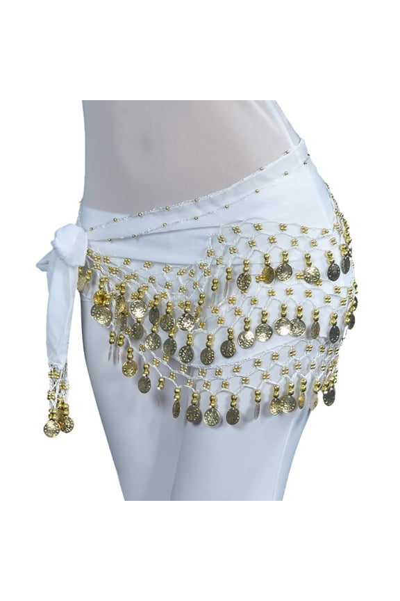 Belts for Women Chiffon Belly Dance Scarf Wrap Belt Tribal Sash Skirt Silver 128 Coins