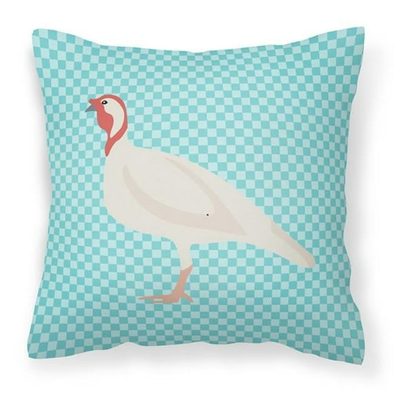 Beltsville Small White Turkey Hen Blue Check Fabric Decorative Pillow