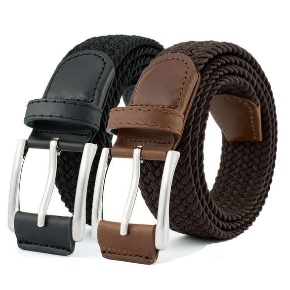 Beltzy 2Pack Belts for Men, Stretch Braided Web Elastic Woven Belt for Ladies Mens Casual Golf Pants Jeans Shorts 28-38