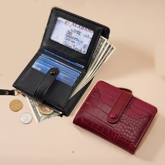 Beltzy Small Womens Wallet Leather Bifold Card Holder RFID Blocking with ID Window Zipper Coin Pocket Wallets for Women