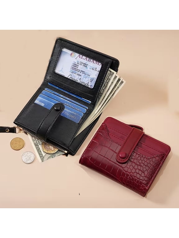Small Womens Wallet Leather Bifold Card Holder RFID Blocking with ID Window Zipper Coin Pocket Wallets for Women