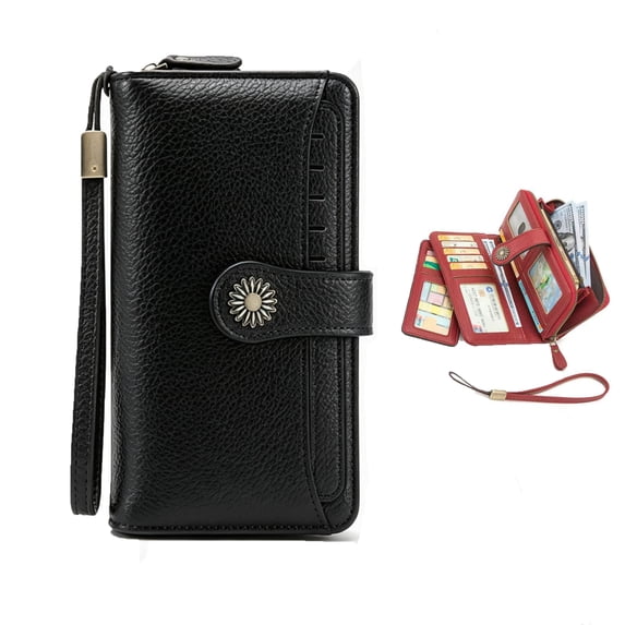 Beltzy Wallets for Women RFID Blocking Wallet Credit Card Holder Leather Wristlet Wallet for Women Large Capacity with Zipper Coin Pocket Black