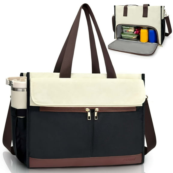 Beltzy Womens Tote Bag with Lunch Compartment Ladies Large Insulated Lunch Box For Work Back To School Office Travel White