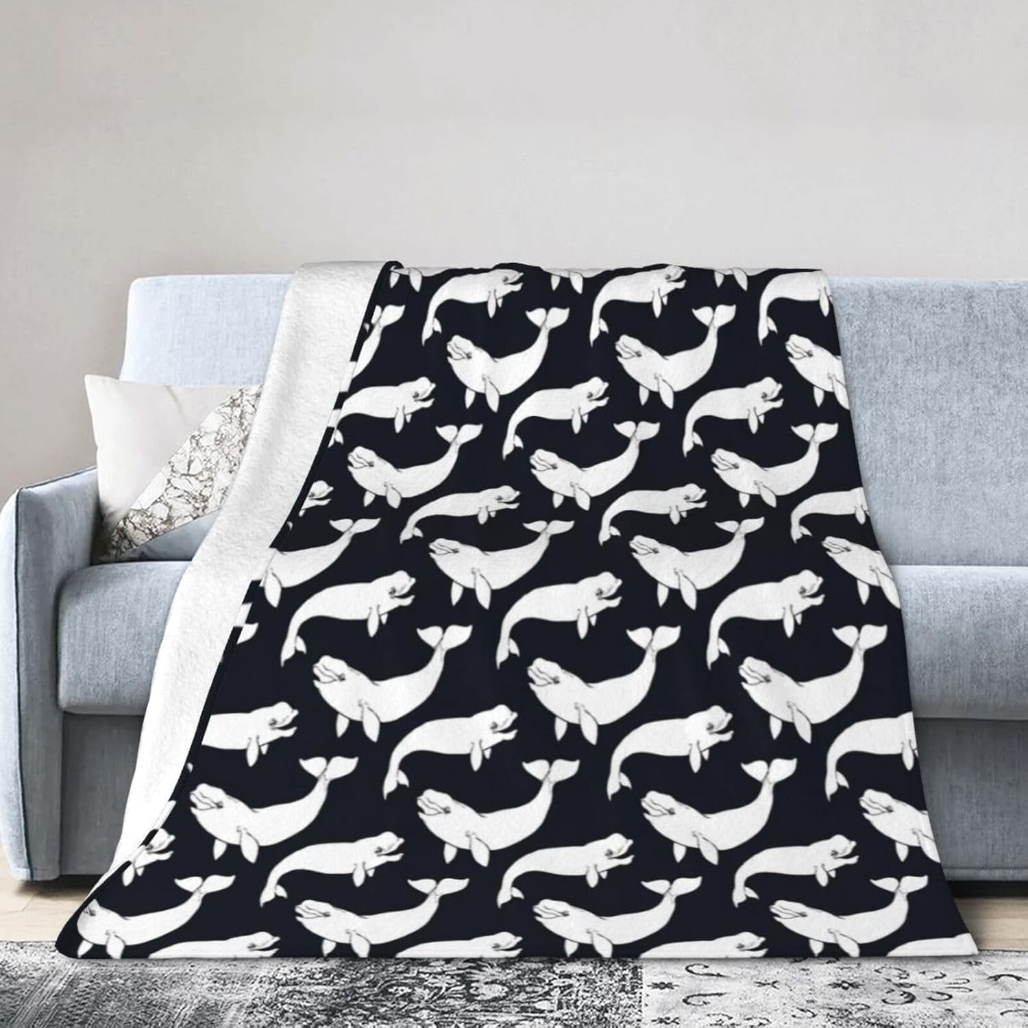 Beluga Whale Flannel Throw Blanket Super Soft Fluffy Plush Blankets for