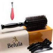 Belula Care Boar Bristle Round Brush for Blow Drying Set. Round Hair Brush with Large 2.7” Wooden Barrel