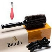 Belula Care Boar Bristle Round Brush for Blow Drying Set. Round Hair Brush with Medium 2.4" Wooden Barrel.