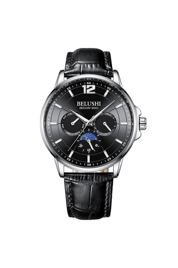 New Cool Sun Moon Star Three Eyes Timing Luminous Waterproof Steel Belt Quartz Watch Men's Watch