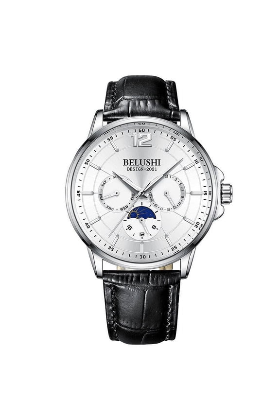 New Cool Sun Moon Star Three Eyes Timing Luminous Waterproof Steel Belt Quartz Watch Men's Watch