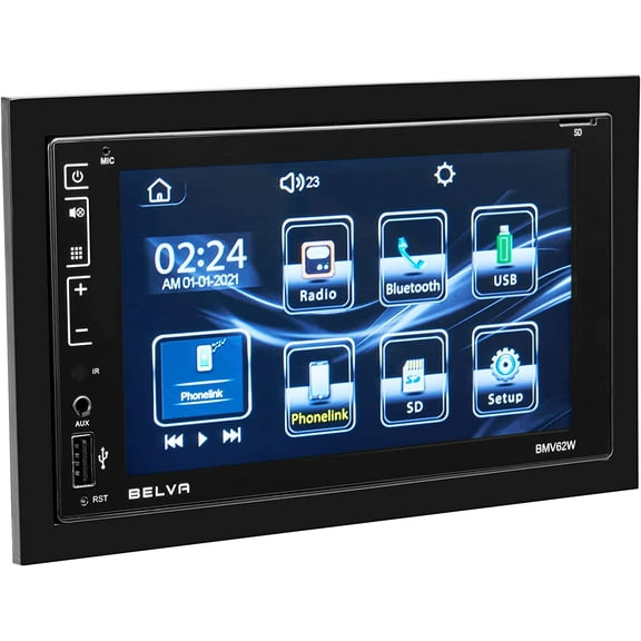 Belva BMV62W 6.2" Double DIN Touchscreen Bluetooth Car Stereo Receiver with Apple CarPlay